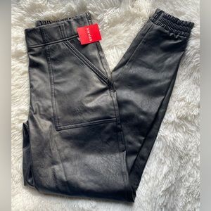 SPANX Leather Like Joggers Pants Black Noir Size Small New